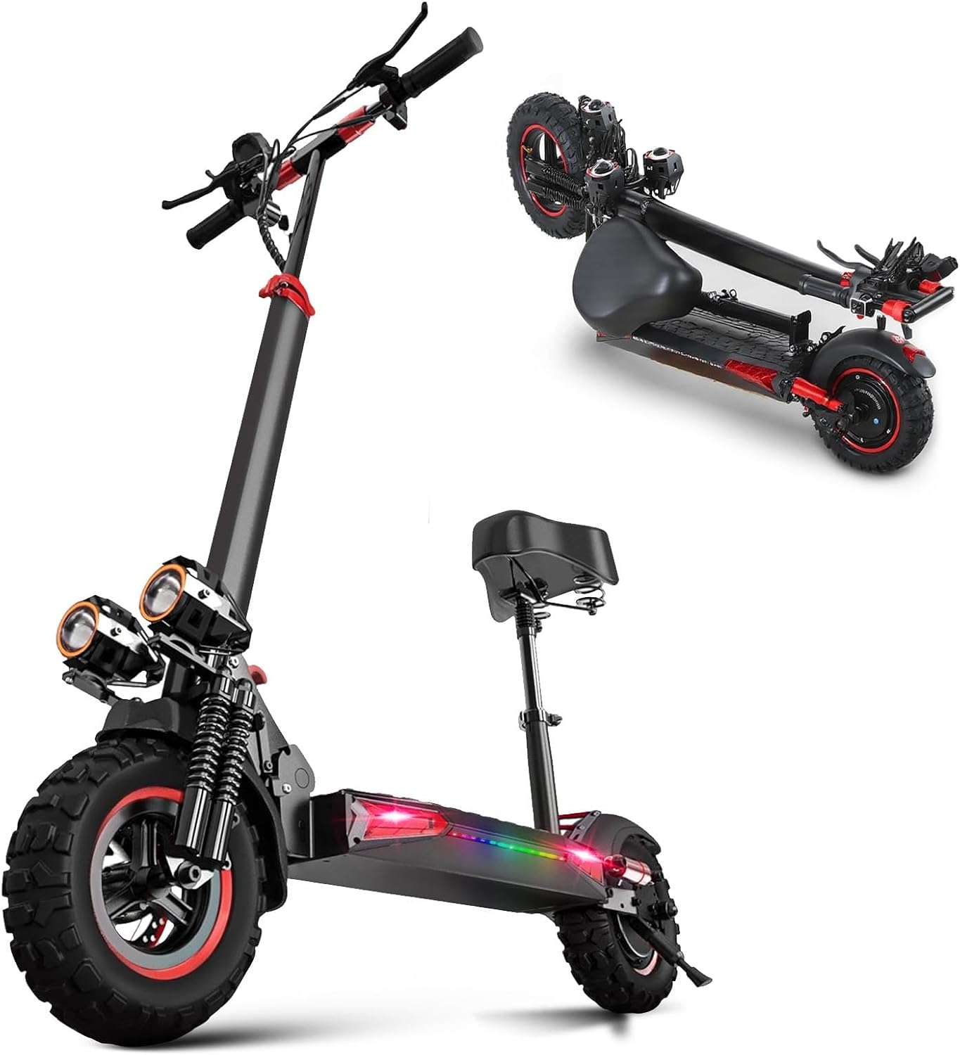 Offroad Electric Scooter Adults with Seat - 28-34 Miles Long Range & 25/34 Mph Fast Electric Scooters, 1200W All Terrian Escooter for Adult,Height Adjustable,Dual Suspensions Foldable Scooter