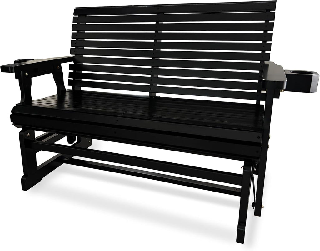 Fortune Candy Patio Glider with Cup Holders, High Roll Back and Deep Contoured Seat, Heavy Duty 800 Lb (Black, 2-Seater)