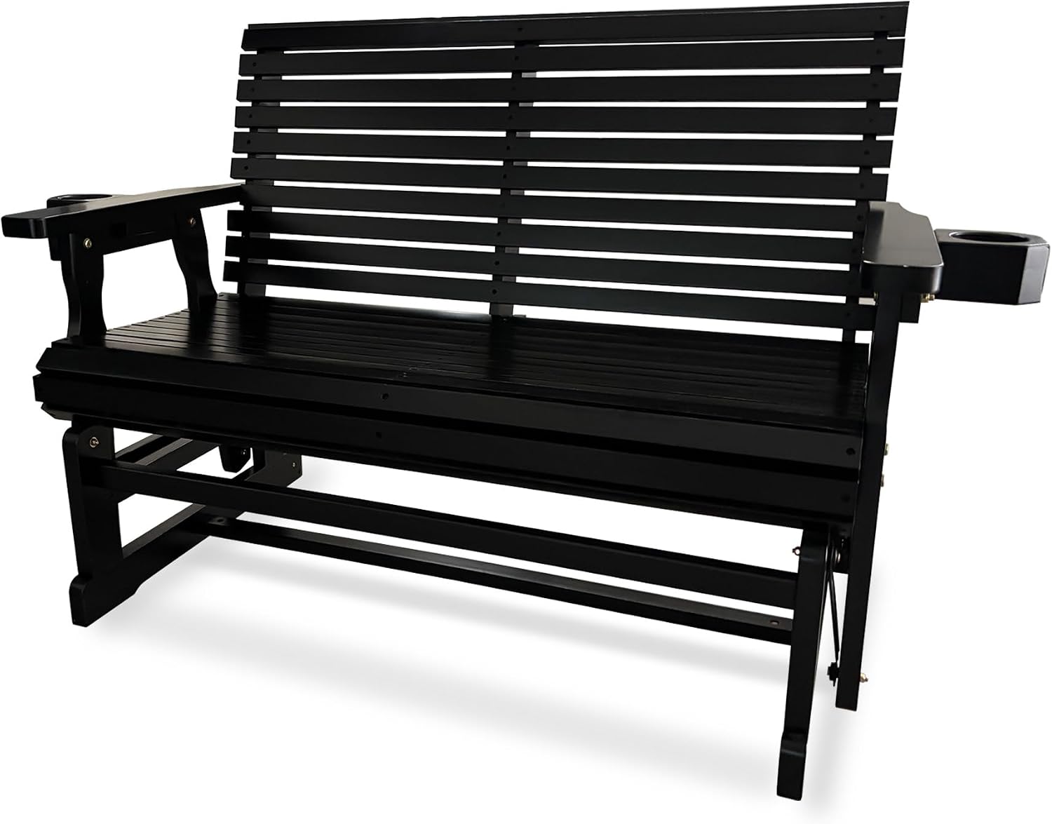 Fortune Candy Patio Glider with Cup Holders, High Roll Back and Deep Contoured Seat, Heavy Duty 800 Lb (Black, 2-Seater)