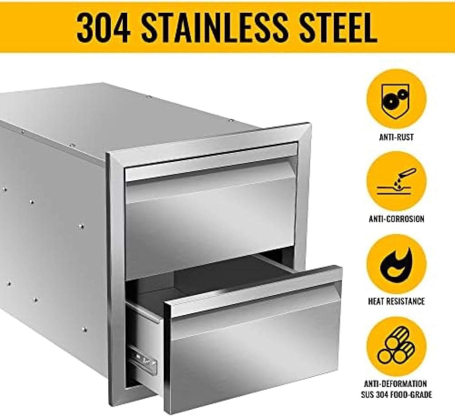 Outdoor Kitchen Drawer Stainless Steel BBQ Triple Drawer Flush Mount for Outdoor Kitchen Island,-14W X 15H X 23D Inch