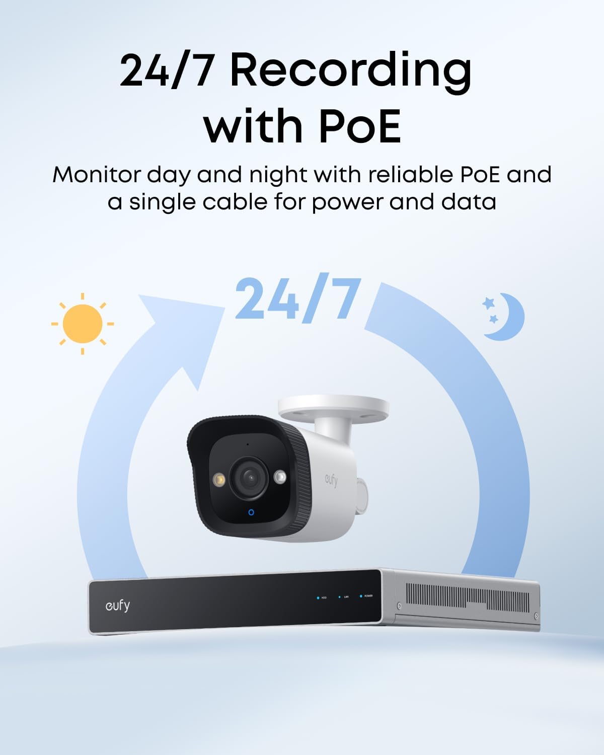 eufy PoE Bullet Security Camera E40, NVR Add On Cam, Requires eufy NVR, 4K UHD, 122° FOV, F1.6 Color Night Vision, 24/7 Recording, Human/Vehicle/Pet AI Detection, Red and Blue Strobe, Plug and Play