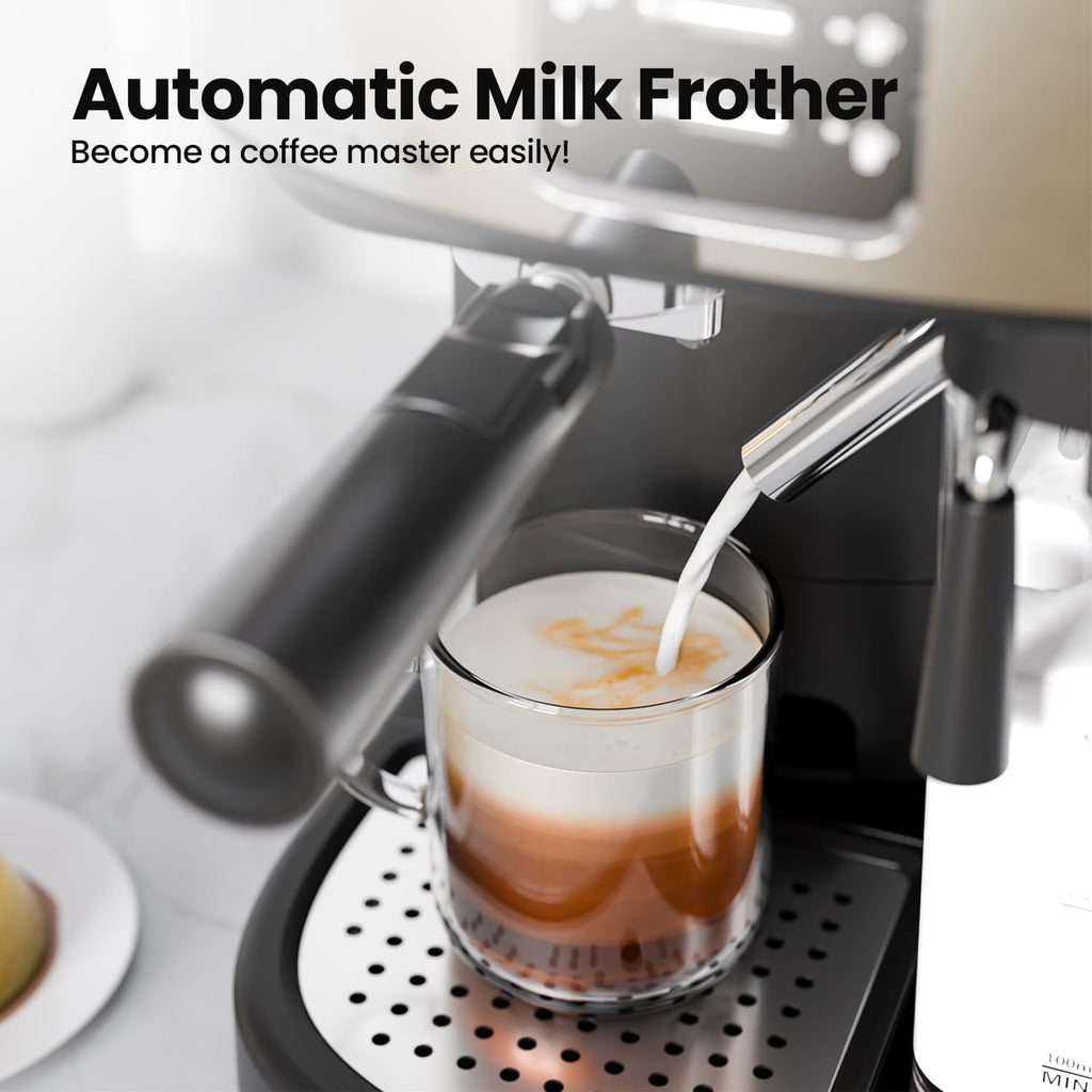 Electactic 20 Bar Professional Compact Espresso Cappuccino Machine with Auto Milk Frother, Stainless Steel Coffee Maker for Cappuccino, Latte