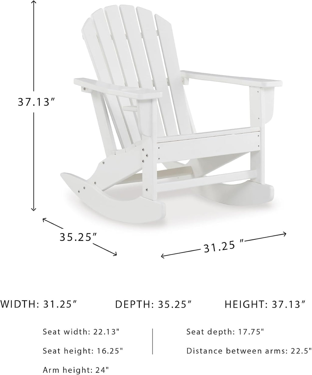 Signature Design by Ashley Sundown Treasure Cottage Weather Resistant Outdoor Rocking Chair with 1 Cup Holder, White