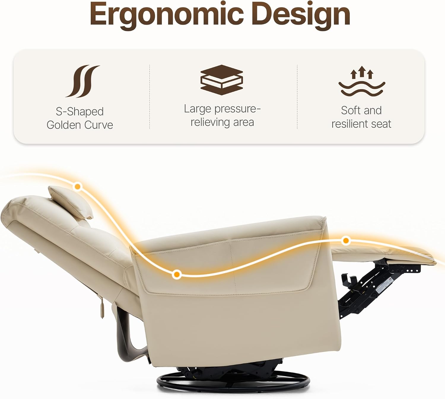 AIRSKY Leather Recliner Chair, Top Grain Leather, Italian Water-Washing Process, Rocking Chair Nursery,Swivel Rocker Recliner, Nursery Rocking Chairs,Movable Headrest,Living Room Chair, Beige,R3