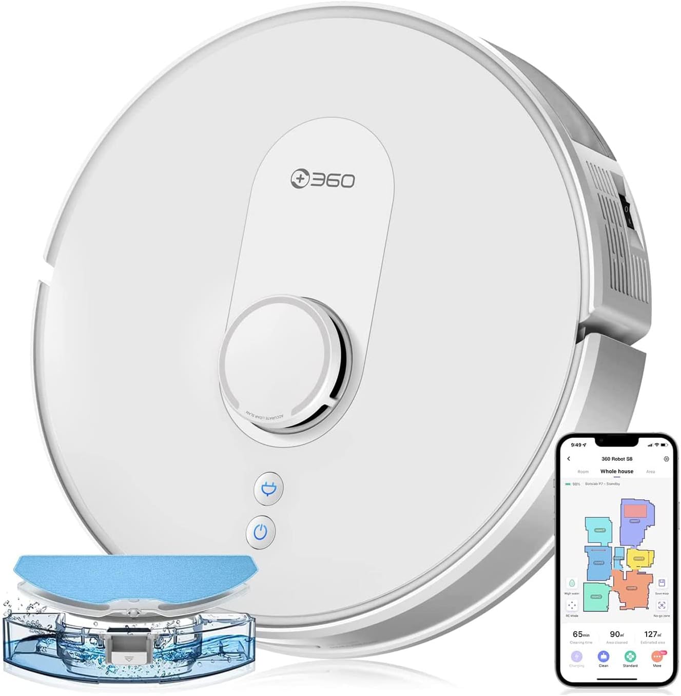+ 360 S8 Robot Vacuum and Mop Combo, LiDAR Navigation, 2700Pa Strong Suction, Compatible with Alexa, WiFi, Smart APP Control Mapping, Ideal for Carpet and Pet Hair
