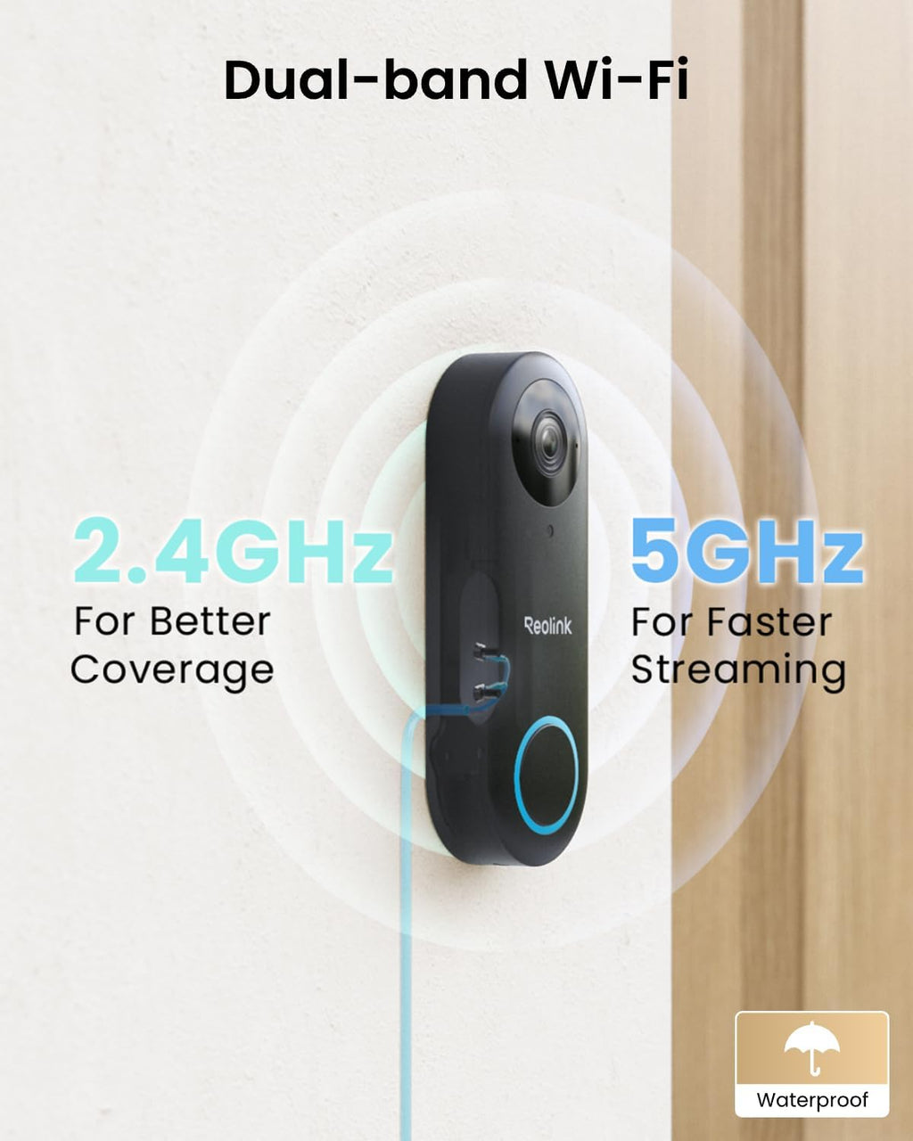 REOLINK Fisheye Camera FE-W with 2K+ 6MP 360° Panorama, 2.4/5GHz WiFi, Bundle Doorbell WiFi Camera with Smart Detection Local Storage, Front Door Camera Home Security, Customized Chime Ring