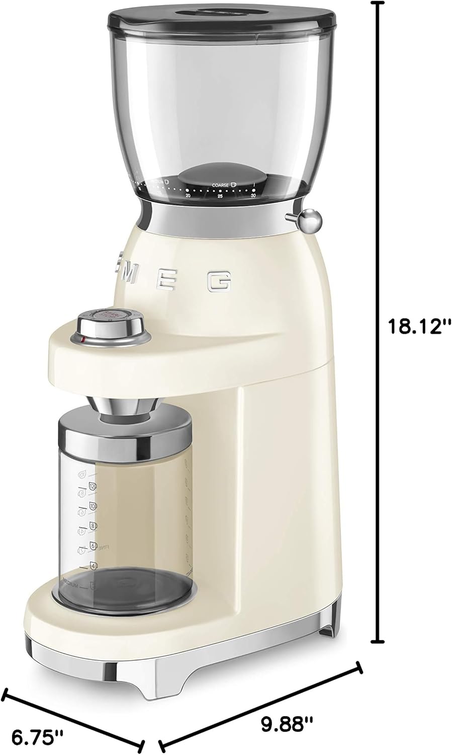 SMEG CGF11 Retro-Style Coffee Grinder – Burr Mill with 30 Grind Settings, Stainless Steel Conical Burrs, Removable Hopper – Precision Countertop Grinder for Espresso, Drip, French Press-Cream