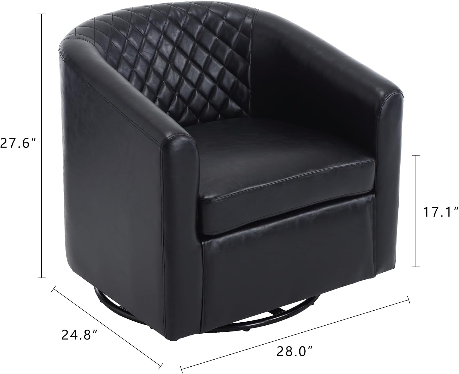 Modern Swivel Rocker Accent Chair Armchair Round Swivel Barrel Chair, 360° Rotating and Glide Back and Forth, Black PU Leather