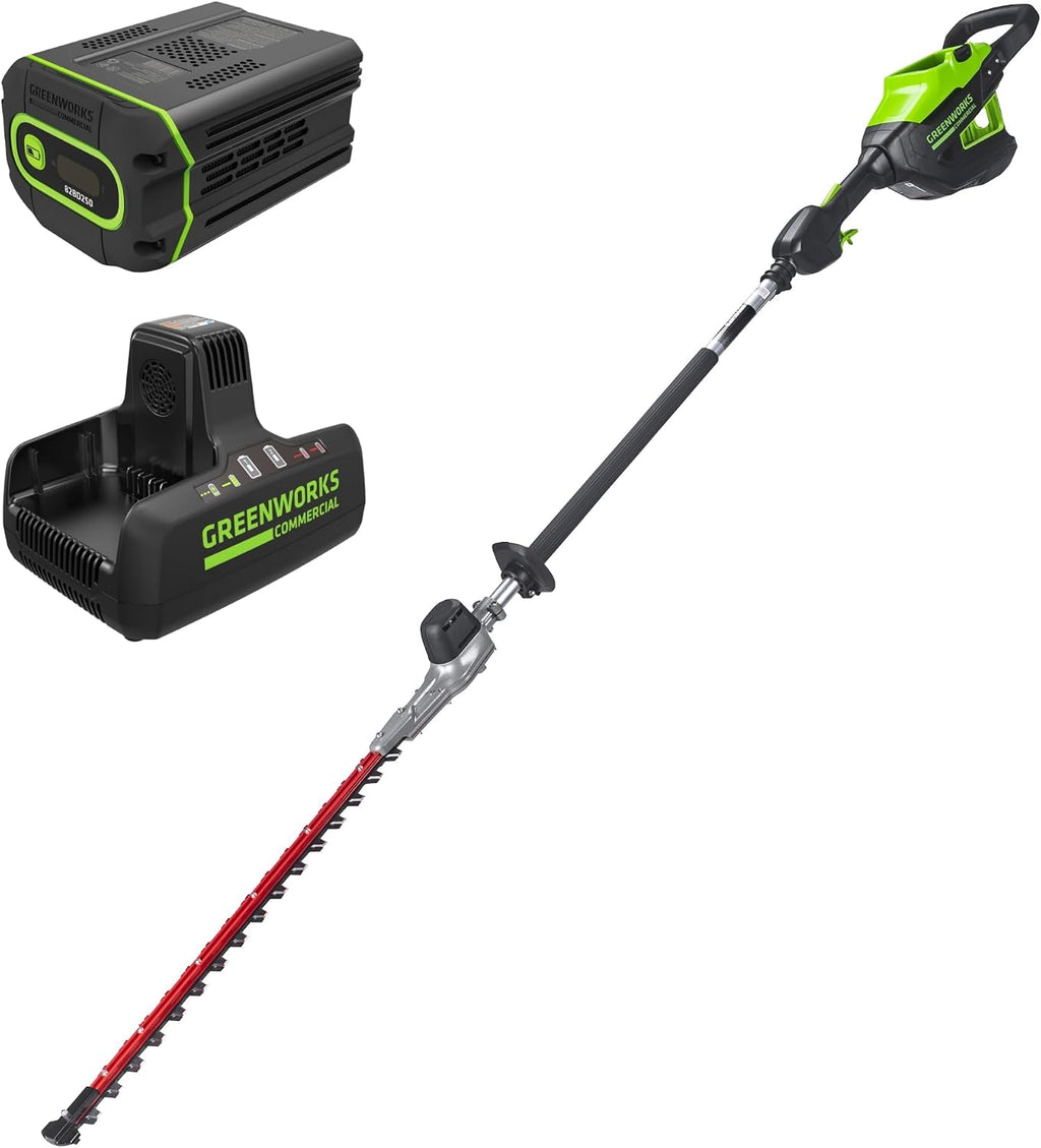 Greenworks 82V 24' Brushless Cordless Fixed Mid Pole Hedge Trimmer, 2.5Ah Battery and Dual Port Rapid Charger (Great for Landscapers and Professionals)