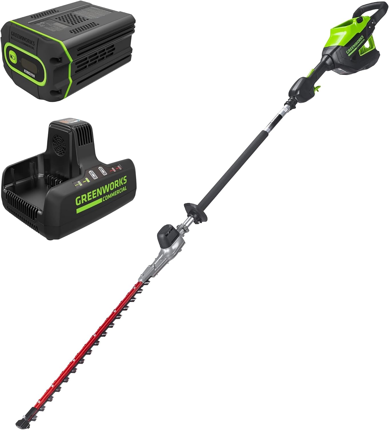 Greenworks 82V 24' Brushless Cordless Fixed Mid Pole Hedge Trimmer, 2.5Ah Battery and Dual Port Rapid Charger (Great for Landscapers and Professionals)