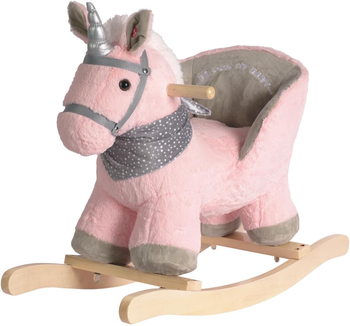 Baby Animal Rocker, Rocking Horse with Seat, Ride on Horse, Plush Rocking Horse with Unicorn Music, Wooden Rocking Horse for Toddlers 1-3, (Pink Unicorn), CPC Certified