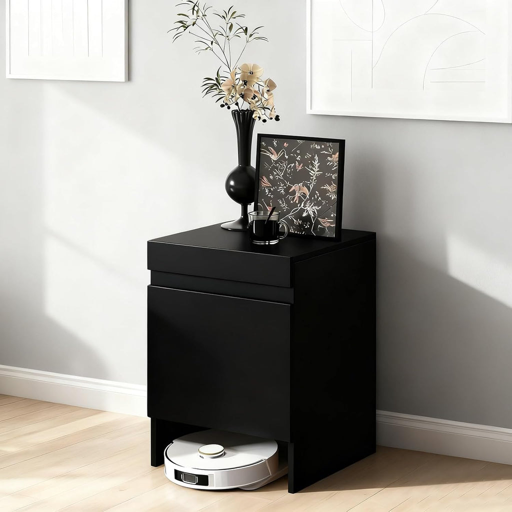 Robot Vacuum Stand Cabinet,Storage Cabinet with Doors for Robot Vacuum Cleaner,Robot Vacuum and Mop Self Emptying Small Storage Cabinet,Side Table for Living Room, Home Office(Black)