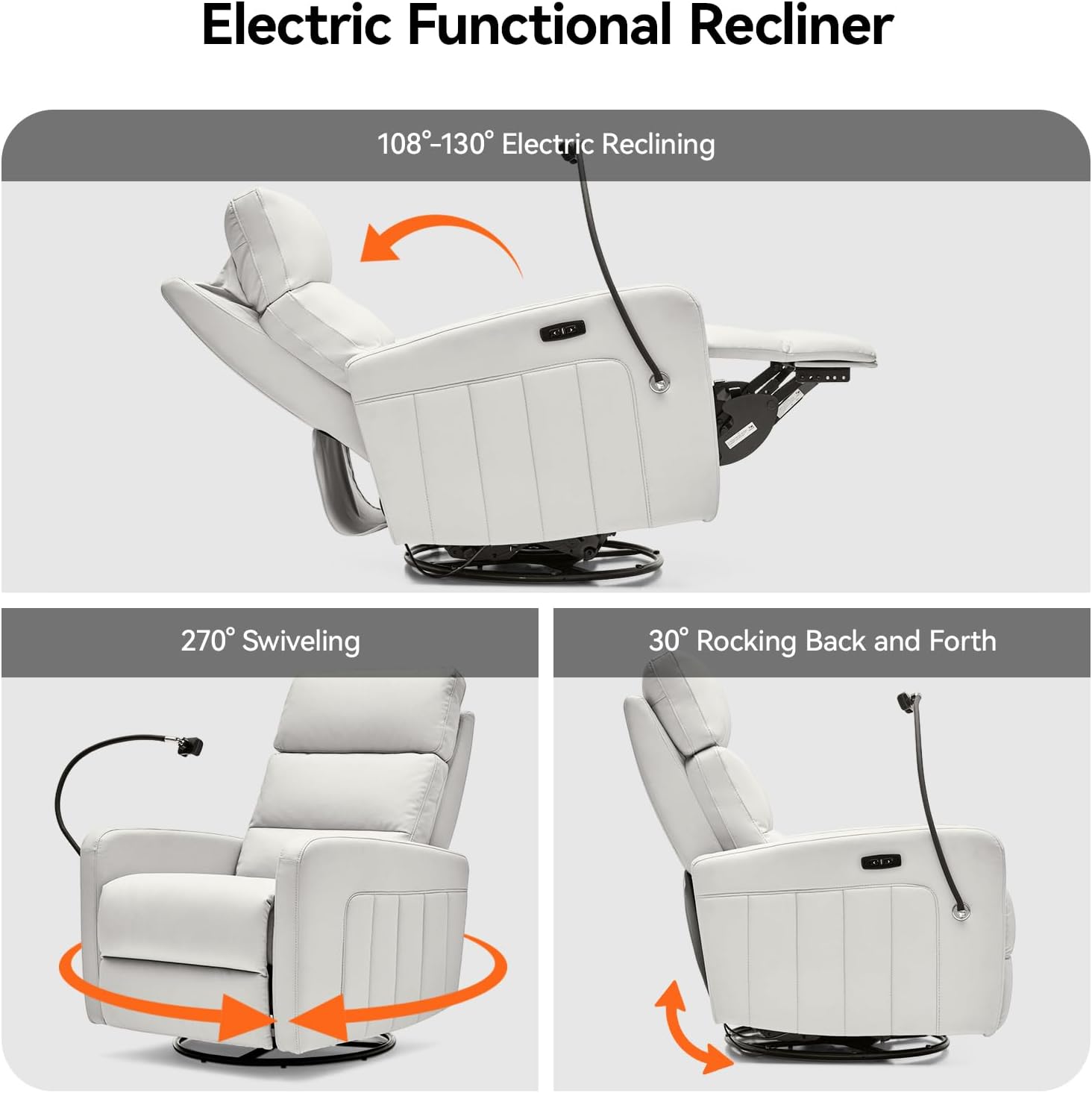 AIRSKY Power Recliner Chair with Power Headrest, Oversized Rocking Chair Nursery,Recliner Chair Swivel, Nursery Rocking Chairs, Lazy Boy Recliner Chair, Gray White,P2