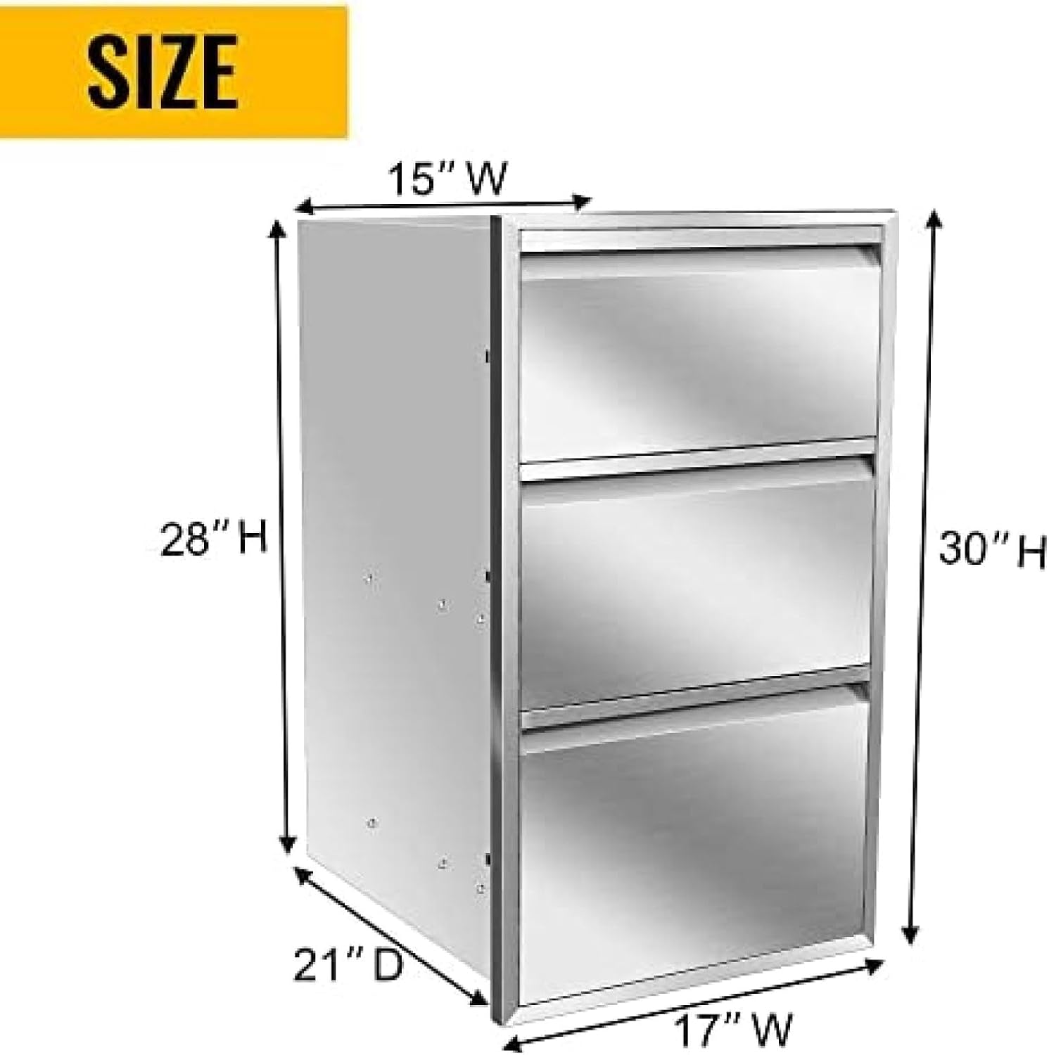 Outdoor Kitchen Drawer Stainless Steel BBQ Triple Drawer Flush Mount for Outdoor Kitchen Island,-17W X 30H X 21D Inch