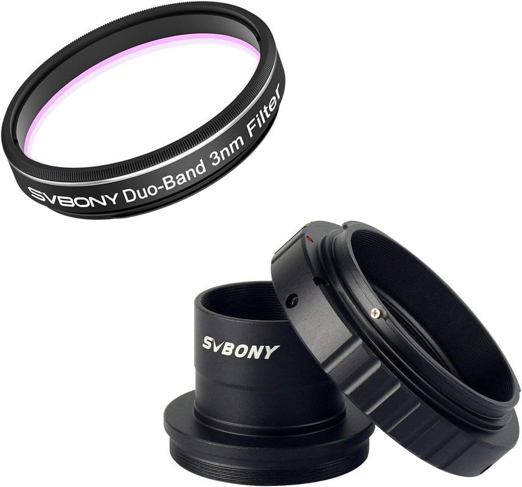 SVBONY T2 T Ring Adapter and T Adapter, 1.25 inches Metal Telescope Camera Adapter Bundle with SV220 H-Alpha OIII 3nm Dual-Band 1.25' Filter, Telescope Accessories for Deep Sky Astrophotography