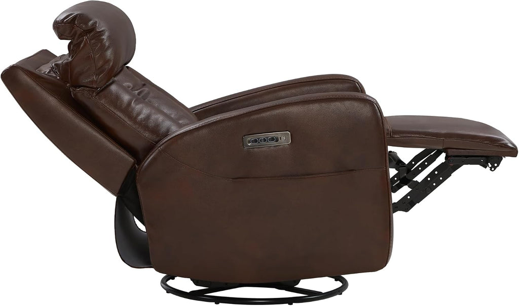 CHITA Leather Power Swivel Recliner Chair for Adults, Triple Motor Electric Rocker Recliner for Living Room with Adjustable Headrest and Lumbar Support, USB & Type-C Charging Ports, Cognac Brown