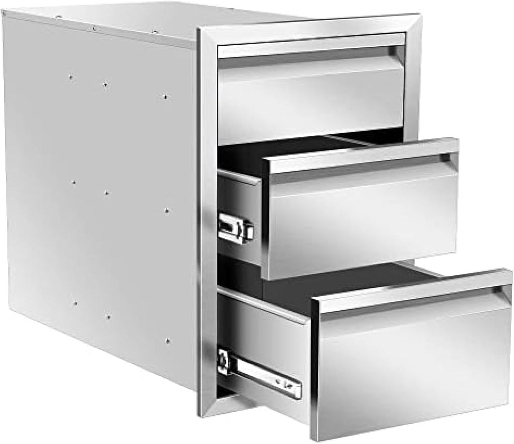 Outdoor Kitchen Drawer Stainless Steel BBQ Triple Drawer Flush Mount for Outdoor Kitchen Island,-16W X 21H X 23D Inch