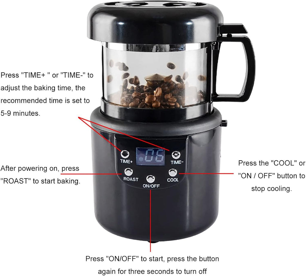 Coffee Machine Coffee Bean Roaster Machine, 2 in 1 Baking & Cooling Hot Air Coffee Roaster with Timing, Separation of Chaff with Beans, Coffee Machine for Grains, Peanuts, Coffee Bean, Nuts