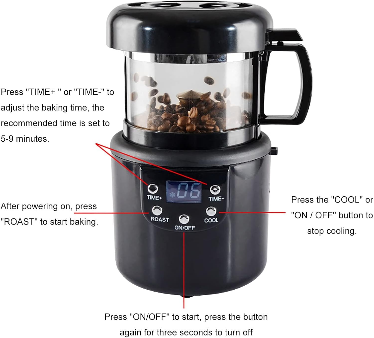 Coffee Machine Coffee Bean Roaster Machine, 2 in 1 Baking & Cooling Hot Air Coffee Roaster with Timing, Separation of Chaff with Beans, Coffee Machine for Grains, Peanuts, Coffee Bean, Nuts