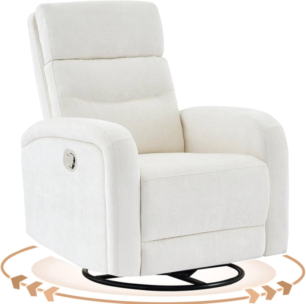 Swivel Rocker Recliner for Nursery, Upholstered Swivel Recliner Chairs, Glider Rocking Chairs Nursery Recliner, White Reclining Rocking Chairs for Living Room, Bedroom, Chenille Fabric