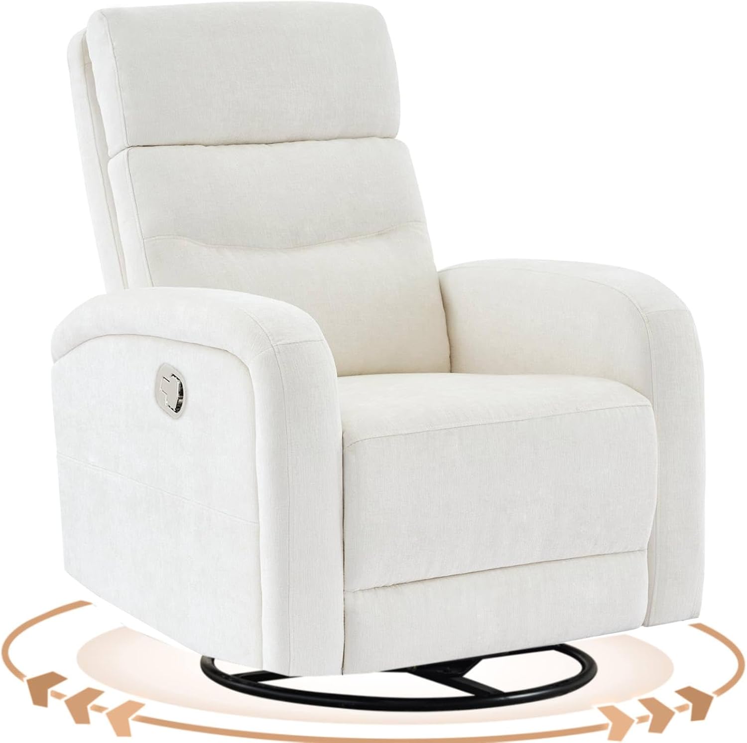 Swivel Rocker Recliner for Nursery, Upholstered Swivel Recliner Chairs, Glider Rocking Chairs Nursery Recliner, White Reclining Rocking Chairs for Living Room, Bedroom, Chenille Fabric