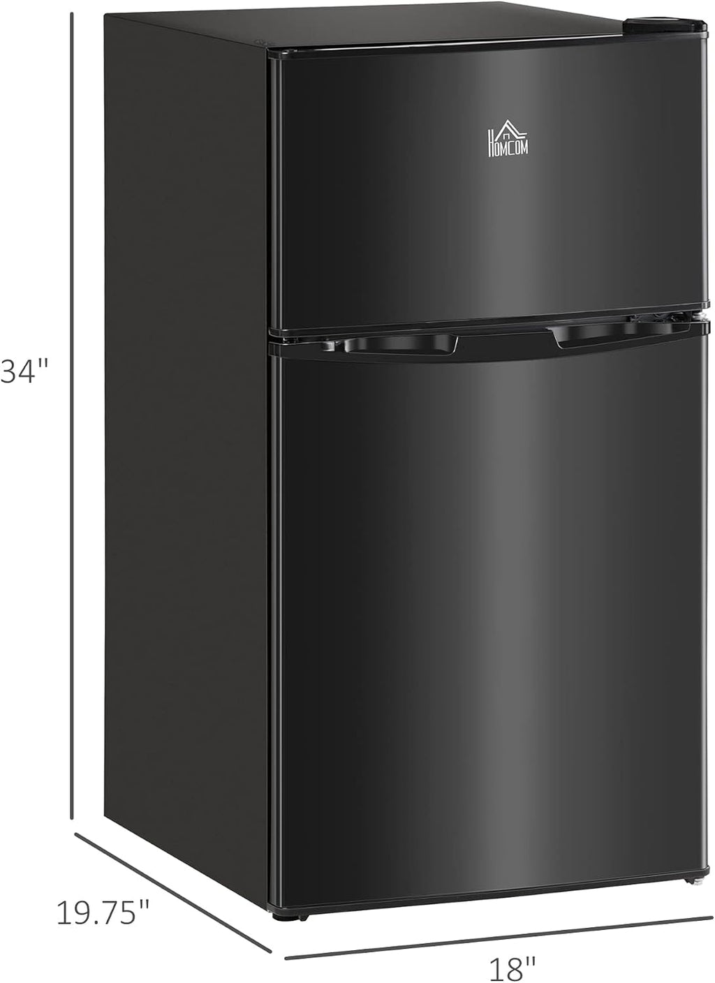 HOMCOM 3.2 Cu.Ft Mini Fridge with Freezer, Compact Refrigerator with Adjustable Thermostat, Shelf and Double Reversible Door for Bedroom, Dorm, Home Office, Energy Efficient, Black