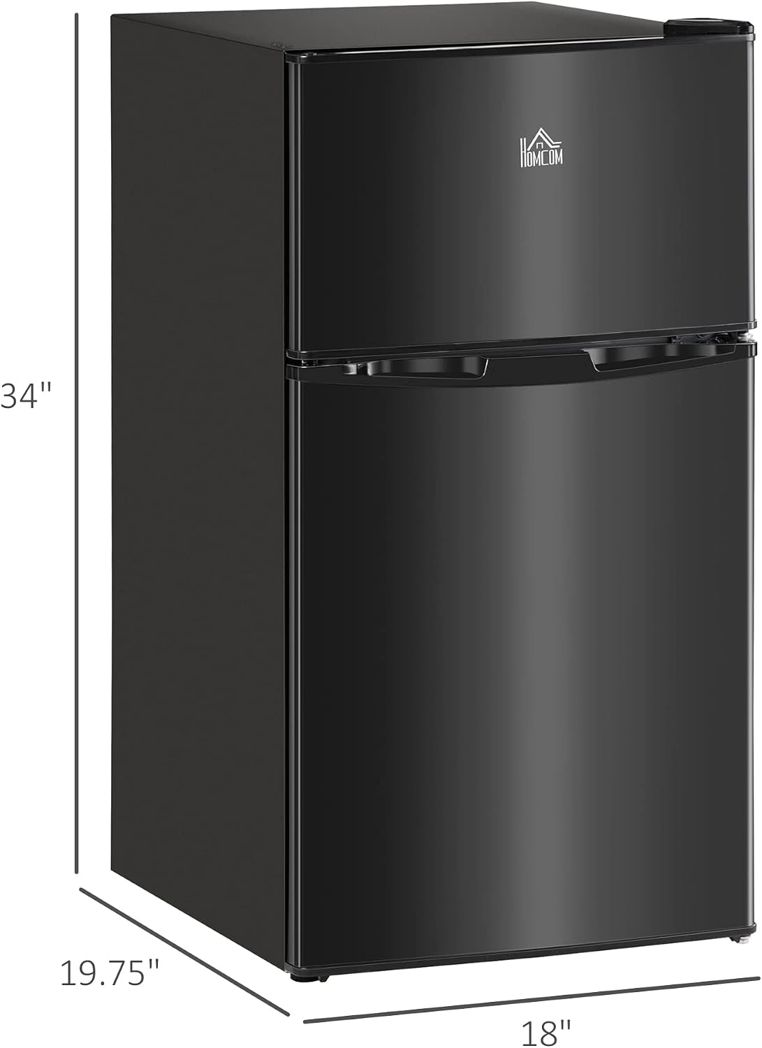 HOMCOM 3.2 Cu.Ft Mini Fridge with Freezer, Compact Refrigerator with Adjustable Thermostat, Shelf and Double Reversible Door for Bedroom, Dorm, Home Office, Energy Efficient, Black