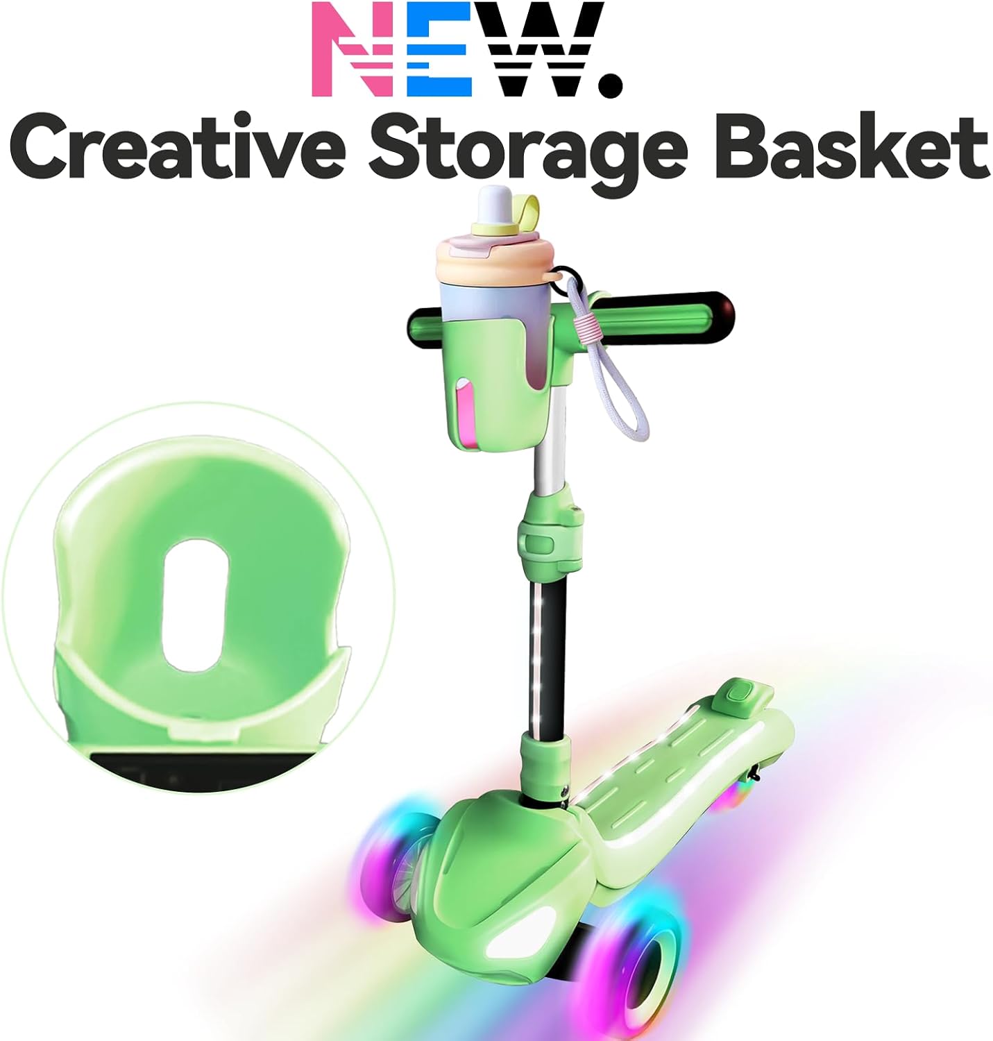 3 Wheel Electric Scooter for Kids Ages 3-10, w/Storage Basket, LCD Screen, Full Body Lights Up, Wide Deck, 5Mph Safe Speed, 90min Riding, Balance Foldable Kick Scooter for Boys & Girls