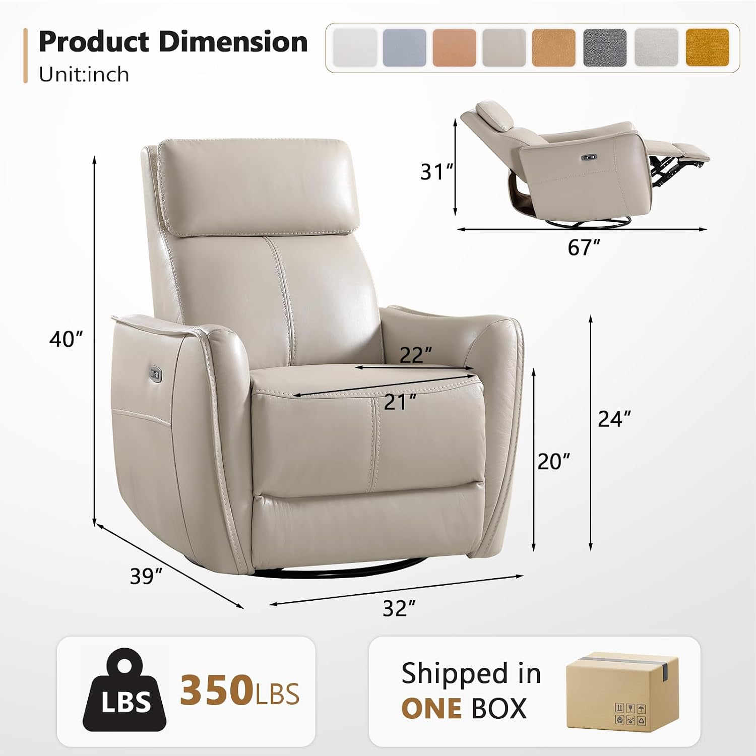 ANJ Power Swivel Rocker Recliner Chair,Nursery Rocking Chairs with USB & Type C Port,Upholstered Faux Leather Glider Rocking Chair for Living Room, Silver Gray