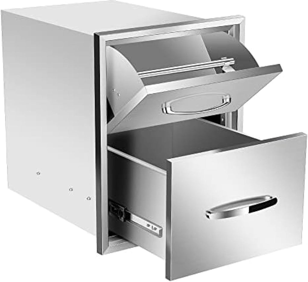 Outdoor Kitchen Drawer BBQ Drawer Outdoor Kitchen Access Drawers Horizontal- Stainless Steel Double Drawers for Outdoor Kitchen Grilling Station Or BBQ Island,16Wx20Dx20H