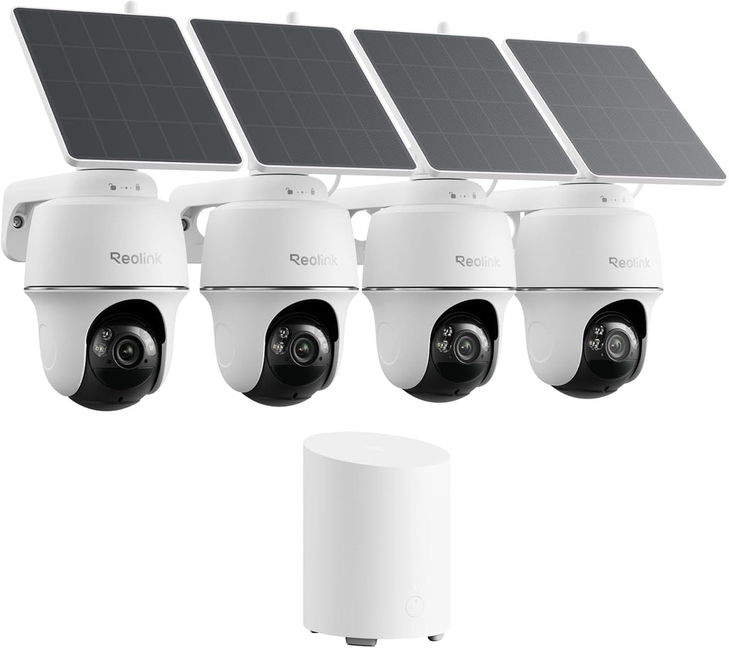 REOLINK 5MP Solar Security Cameras Wireless Outdoor, 360° Pan Tilt Auto-Tracking, Smart AI Detection, Up to 1TB Local Storage, 2.4/5GHz Dual-Band WiFi, Home Hub Mini with 4X Argus PT + Solar Panel