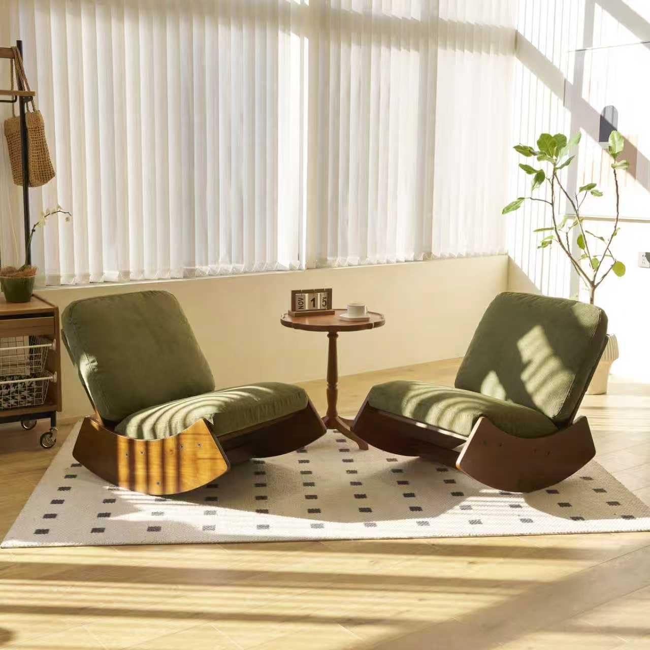 MFFM Comfortable Nursery Glider Rocking Chair, Upholstery Glider Chair, Solid Wood Frame, Perfect for Multiple Settings Accent Reading Chair for Bedroom,Living Room,Babyroom (Green-2pcs)