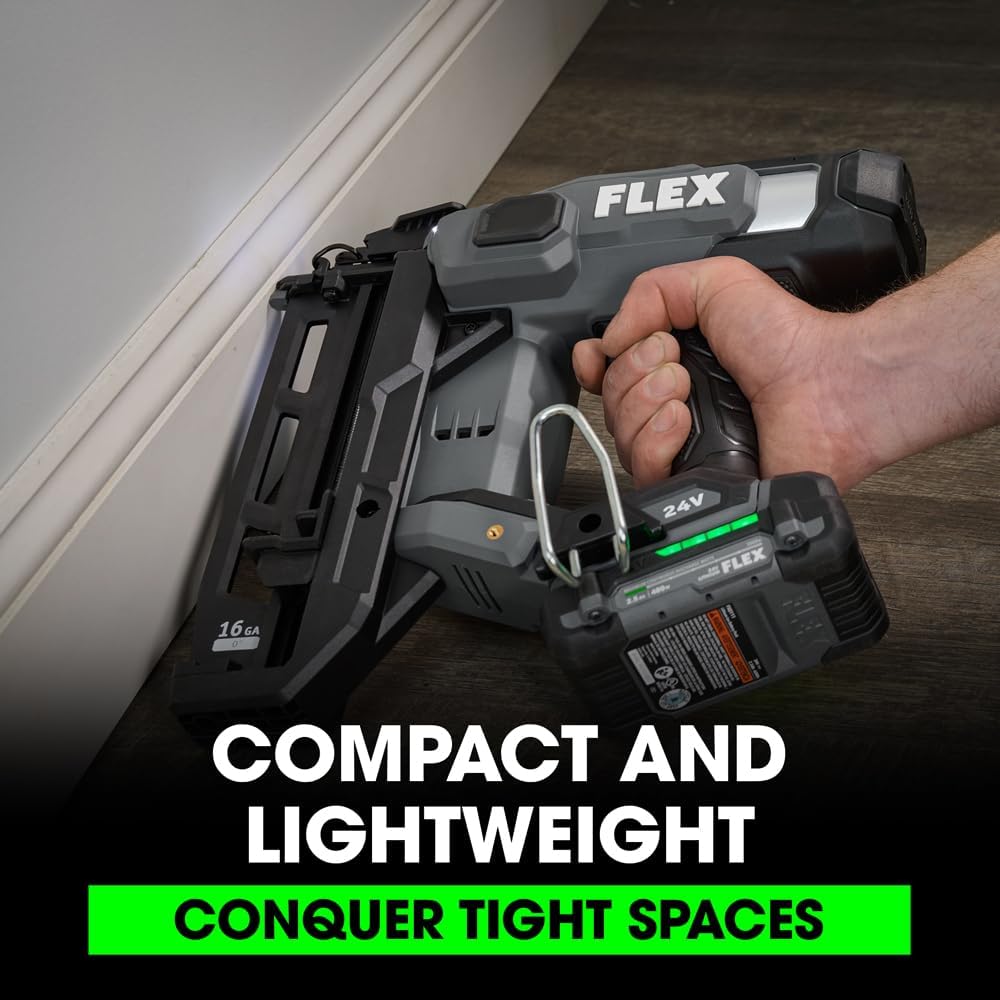 FLEX 24V Brushless Cordless 16 Gauge Straight Finish Nailer Kit, Zero Ramp-up, Heavy Duty Decorative Trim, Drives 3/4' to 2-1/2', Lightweight w/ 2.5Ah Battery & 160W Fast Charger - FX4321-1A