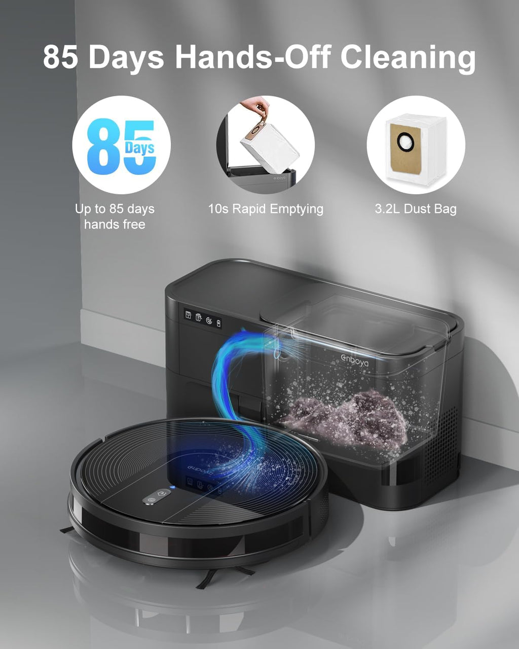 Robot Vacuum Cleaner with Self-Emptying Base, 9000Pa Strong Suction, 85-Day Auto Dustbin, Wi-Fi/App/Alexa Control, Robotic Vacuum for Pet Hair, Low Carpets & Hard Floors