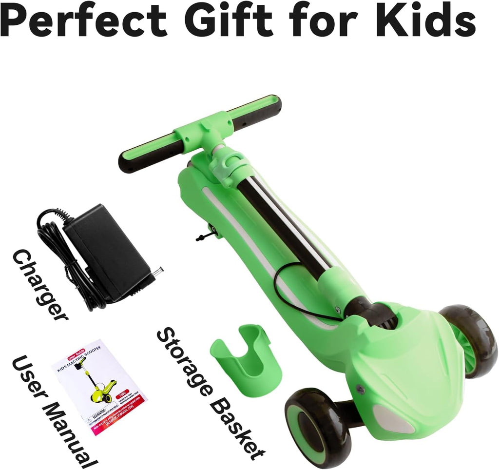 3 Wheel Electric Scooter for Kids Ages 3-10, w/Storage Basket, LCD Screen, Full Body Lights Up, Wide Deck, 5Mph Safe Speed, 90min Riding, Balance Foldable Kick Scooter for Boys & Girls