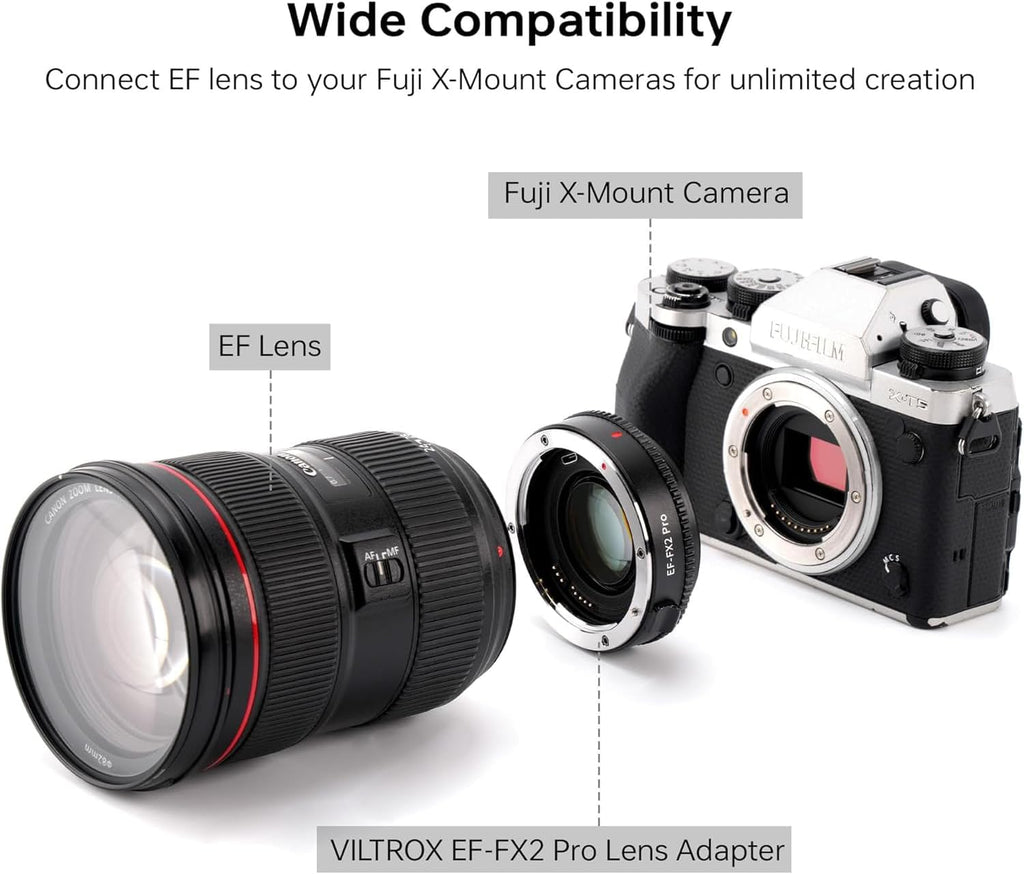VILTROX EF-FX2 Pro Lens Mount Adapter EF to X-Mount Auto Focus Lens Adapter Focal Reducer Speed Booster Compatible with Canon EF Lens to Fuji X-Mount X-T3 X-T2 X-T20 X-T100 X-PRO2 X-E3 X-A20 X-A5