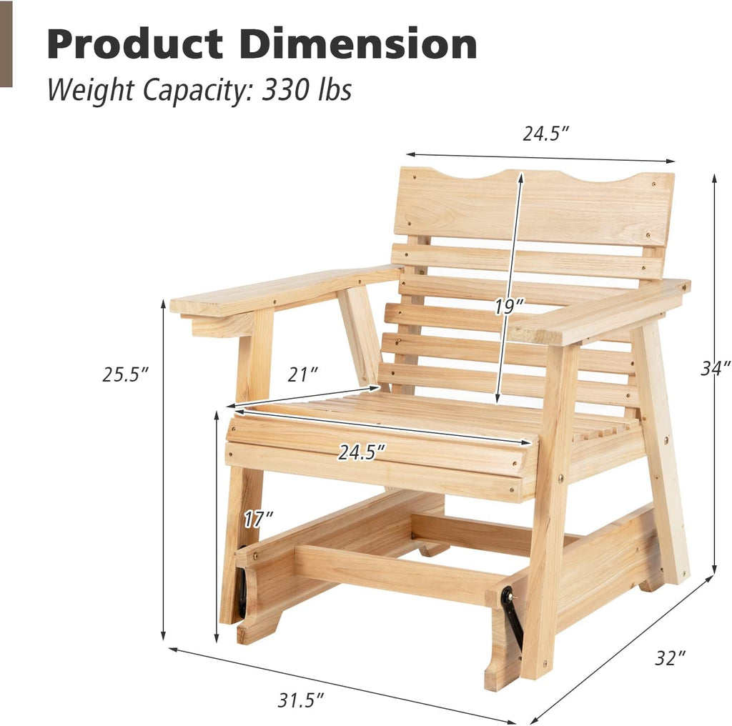 Giantex Outdoor Glider Rocking Chair - Set of 2 Wood Porch Rocker with High Back, Widened Armrests, Curved Seat, Rotatable Cup Holder, Patio Slat Rocking Chair for Yard, Balcony, Poolside, Natural