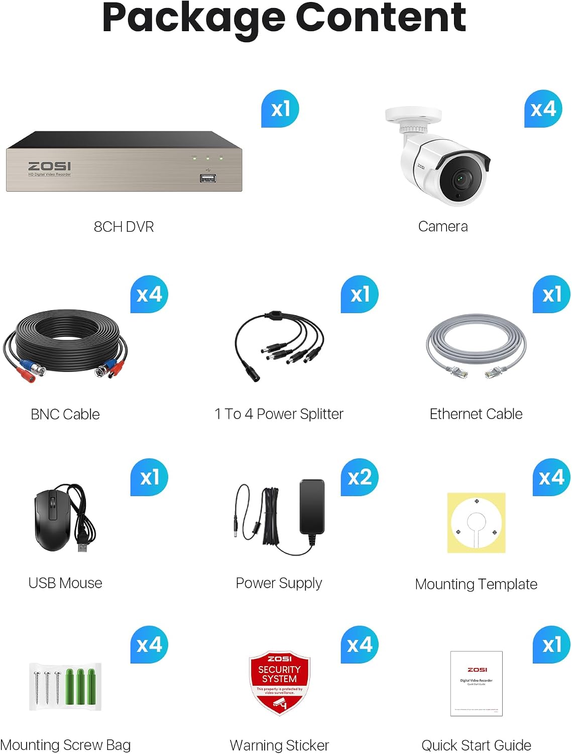 ZOSI 8CH 3K Lite Home Security Camera System with One-Way Audio,H.265+ 8-Channel CCTV DVR,AI Human/Vehicle Detection,4pcs 1080p Bullet Metal Cameras Indoor Outdoor,120FT Night Vision,No Hard Drive