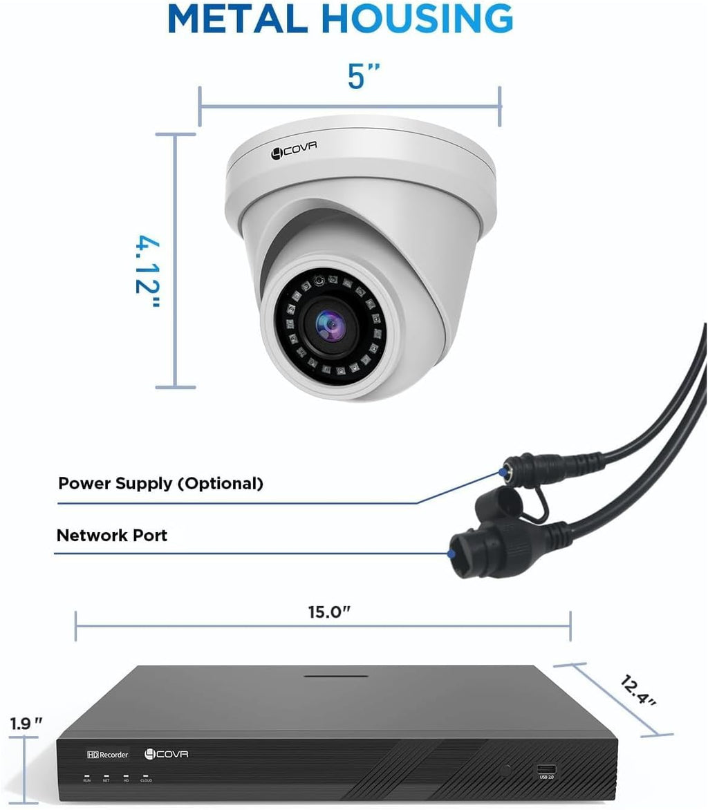 4COVR 16 Channel Security Camera System,AI Human Vehicle Detection, 16CH 8MP NVR 4TB HDD, 12Pcs 5MP Wired Commercial Dome IP PoE Camera IP67 Night Vision, Business Surveillance Outdoor, LY97AX5M1612