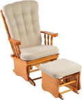 Anti-Pinch Solid Wood Hand Glider Rocking Chair Set with Ottoman, Padded Cushion, Rustic Rubber Wood Nursery Glider for Nursing, Relaxing, Living Room, Bedroom, Honey Colored