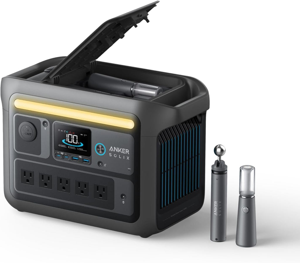 Anker SOLIX C800X Portable Power Station with 100W Solar Panel, 1200W Solar Generator with Camping Lights, 768Wh LiFePO4 Battery for Outdoor Camping, RVs, Road Trip, and Power Outages
