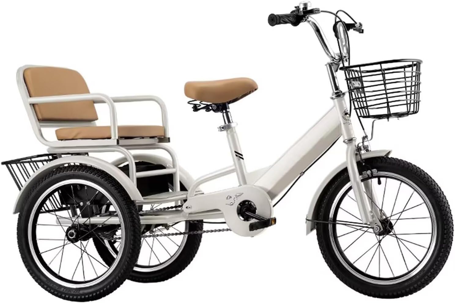 3 Wheels Bicycle,Rickshaw Tricycle with Pedals,Tandem Trike with Back seat,seat with Belt and armrest,Front and Rear Wheel Brakes,Outdoor Cruiser Bike,Pneumatic tire Spoke Wheels
