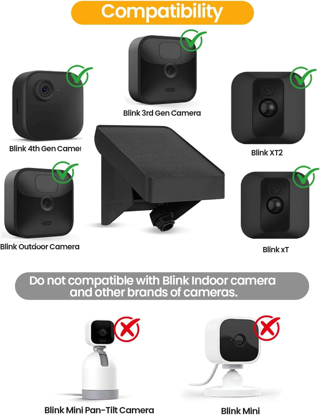 Solar Panel Charging Mount Compatible with Blink Outdoor 4(4th Gen)/Outdoor XT3/XT2/XT Camera, Blink Solar Panel with Internal Battery, IP67 Waterproof, 365 Days Solar Power, Adjustment Angle, 4 Pack
