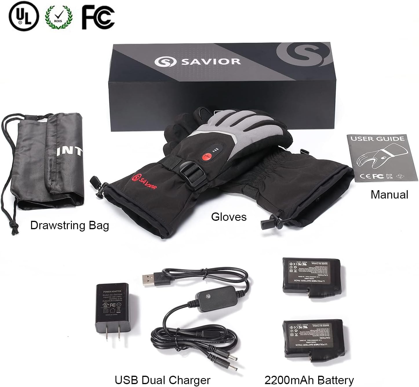 SAVIOR HEAT Rechargeable Heated Gloves with 3 Heating Levels - Electric Ski Gloves, Touchscreen, Waterproof for Men Women