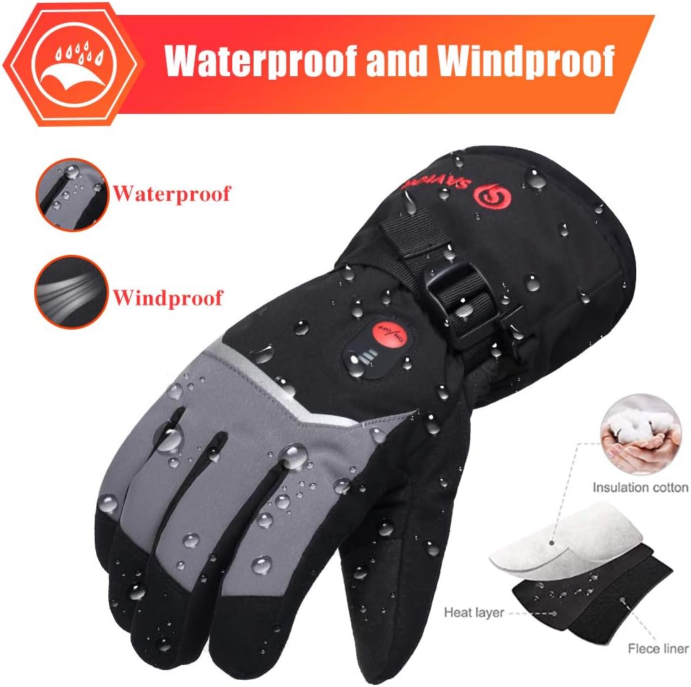 SAVIOR HEAT Rechargeable Heated Gloves with 3 Heating Levels - Electric Ski Gloves, Touchscreen, Waterproof for Men Women