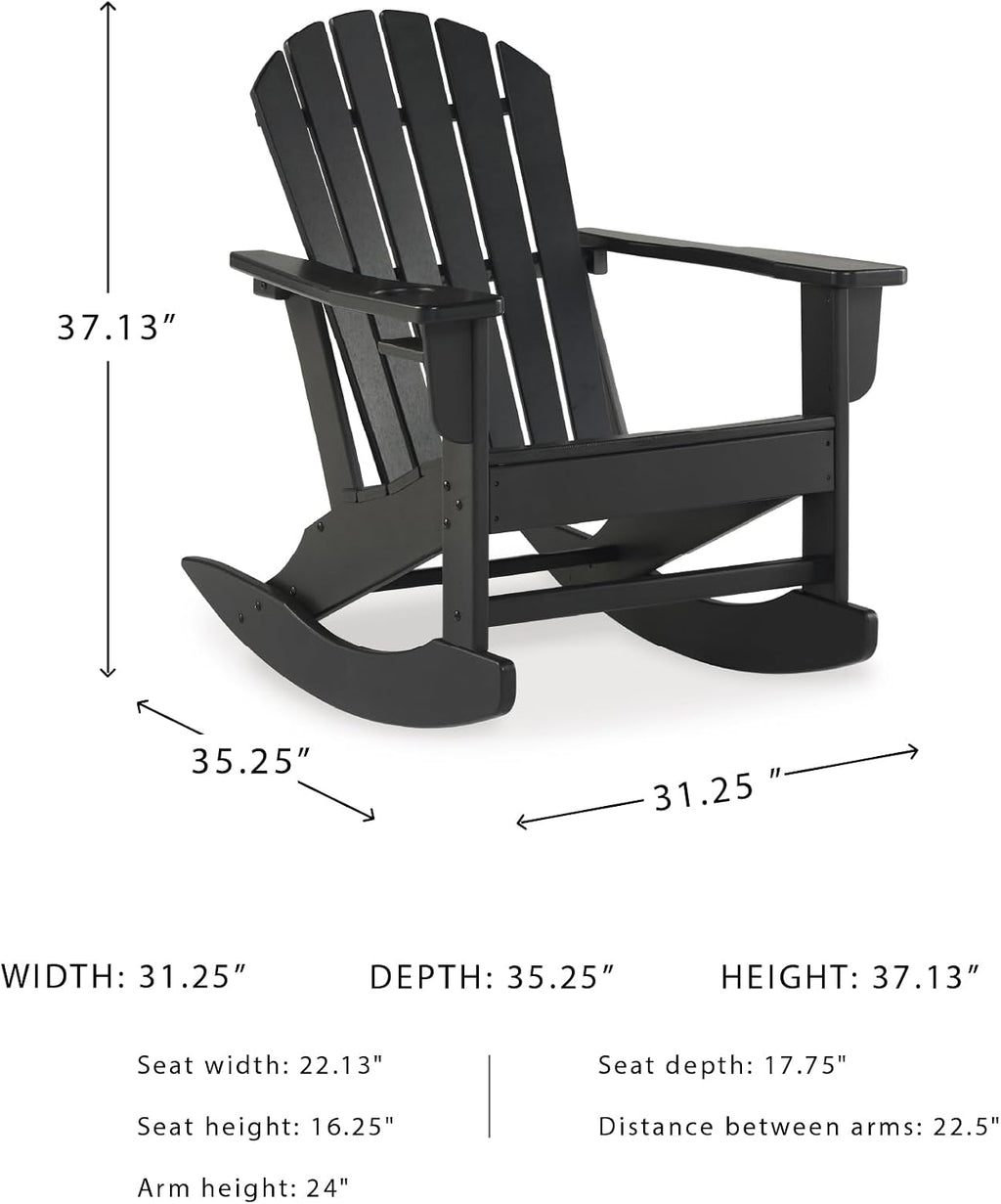 Signature Design by Ashley Sundown Treasure Cottage Weather Resistant Indoor/Outdoor Rocking Chair with 1 Cup Holder, Black