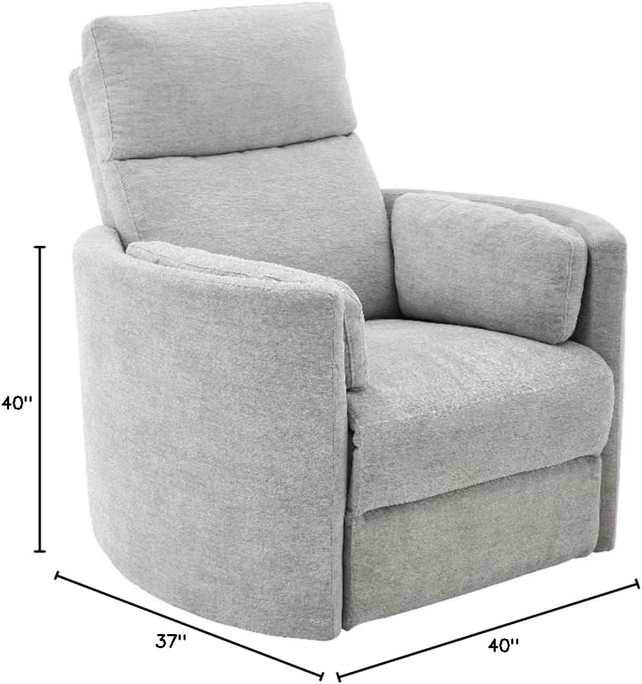 Pemberly Row Polyester Power Swivel Glider Recliner in Mineral White with USB Charging Ports and 2 Comfort Pillows for Living Room