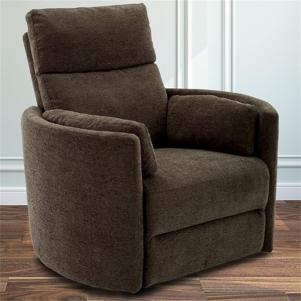 Pemberly Row Polyester Power Swivel Glider Recliner in Brown with USB Charging Ports and 2 Comfort Pillows for Living Room