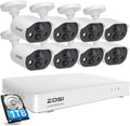 ZOSI 3K Lite Security Camera System with AI Human Vehicle Detection, 8Pcs 1920TVL 2MP Home CCTV Cameras Indoor Outdoor, Night Vision, One-Way Audio, H.265+ 8CH DVR with 1TB HDD for 24/7 Recording