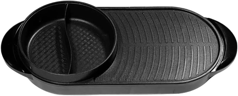 2 in 1 2000W Electric Grill Hot Pot Barbecue Multifunction Buffet Hot Pot BBQ Griddle for Gatherings Party (Black 22.8 * 12 inches) (Black 22.8 * 12 inches)